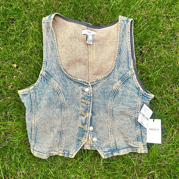 Forever 21 Light Blue Denim Crop Vest - Picture 1 of 3